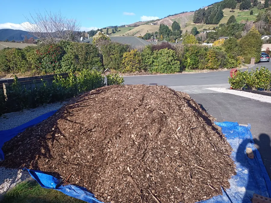 A load of bark mulch delivered to a garden in Nelson